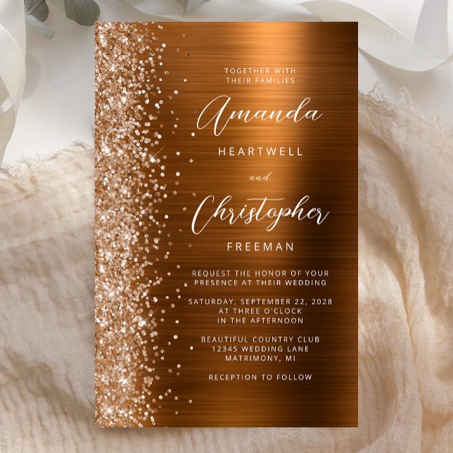 Convite de Casamento Glam Cobre Econômico (Criador carregado)