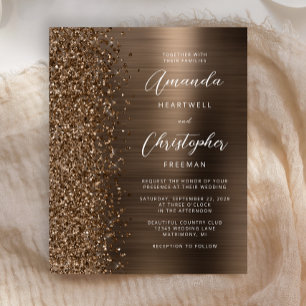 Convite de Casamento Glam Glitter Bronze Econômico
