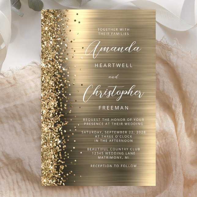 Convite de Casamento Glam Glitter Orçamento Dourad (Criador carregado)
