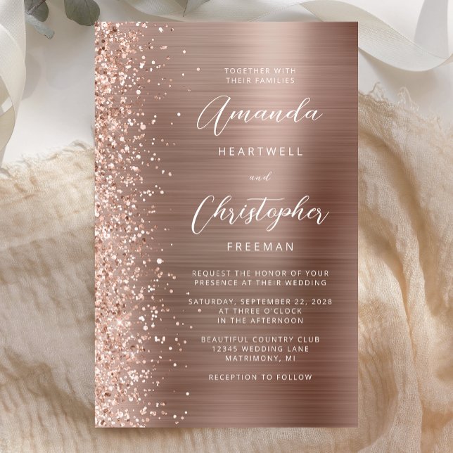 Convite de Casamento Glam Glitter Rose Gold Orçame (Criador carregado)