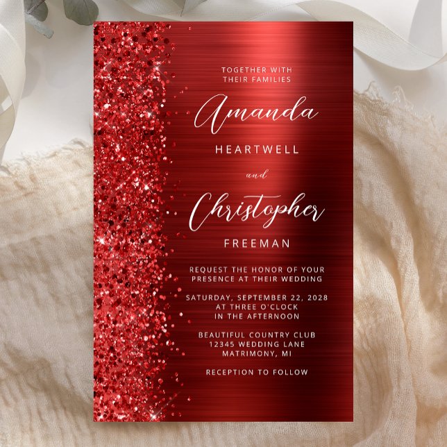 Convite de Casamento Glam Glitter Vermelho Orçamen (Criador carregado)