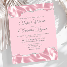 Convite de Casamento Glam Rosa em Seda e Prata
