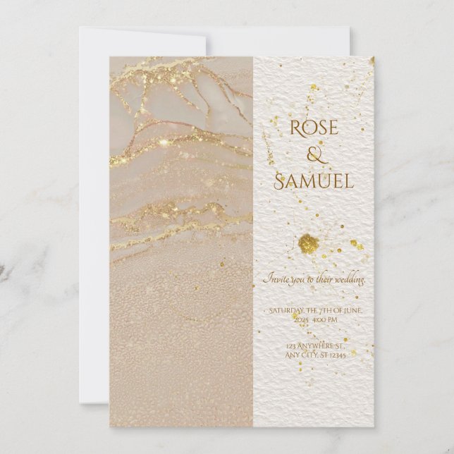 Convite de Casamento Glitter Chic Tinta Álcool (Frente)