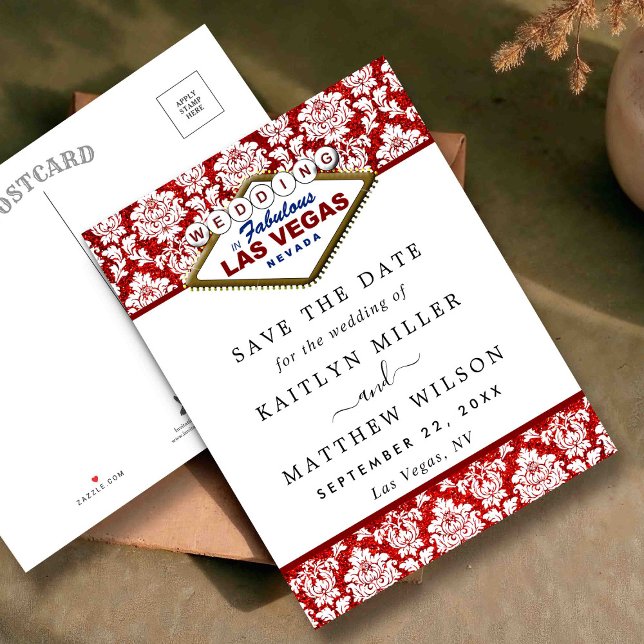 Convite de casamento Glitter Damask Las Vegas (Criador carregado)