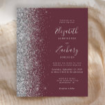Convite de casamento Glitter de Prata de Borgonha<br><div class="desc">A borda esquerda deste elegante convite de casamento moderno apresenta uma borda falsa de prata. O texto personalizável combina a escrita manual de cinzas prateadas pálidas,  fontes copperplate e itálico em um fundo vermelho escuro e vermelho. O lado inverso apresenta uma burgundy e uma design prateada correspondentes.</div>