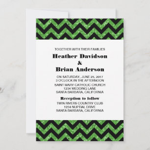 Convite de casamento Glitter Verde Chevron
