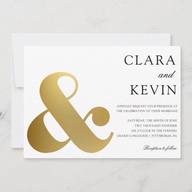 Convite de casamento Gold Ampersand (Frente)