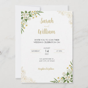 Convite de Casamento Gold Line Art White Jasmine
