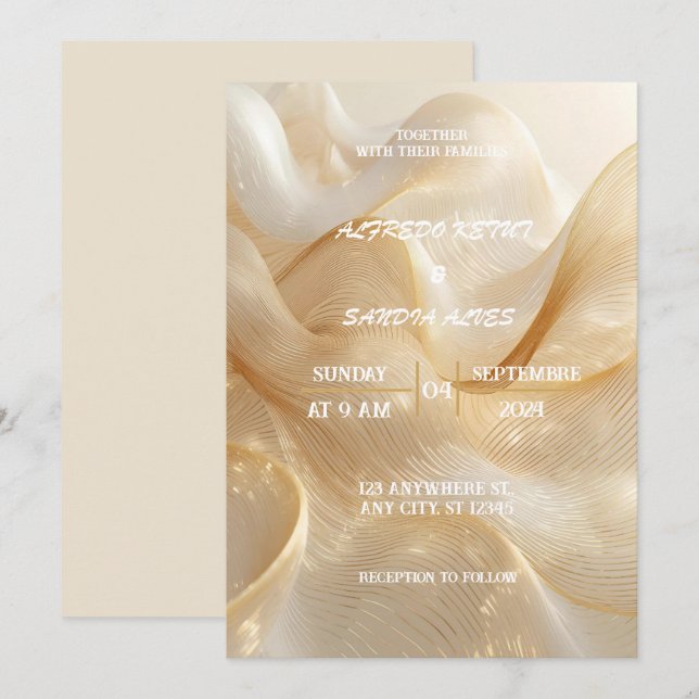 Convite de Casamento Golden Lines – Elegante & Mod (Frente/Verso)