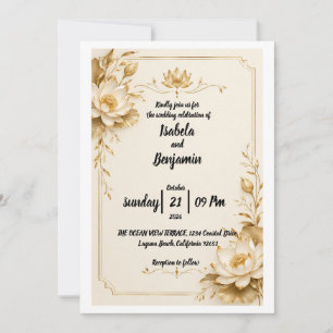 Convite de Casamento Golden Lotus