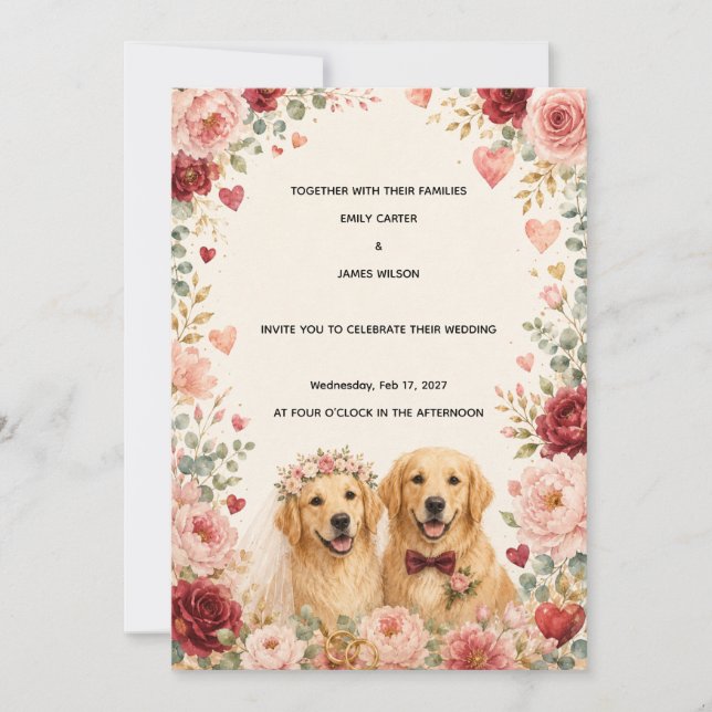 Convite de Casamento Golden Retriever | Romântico  (Frente)