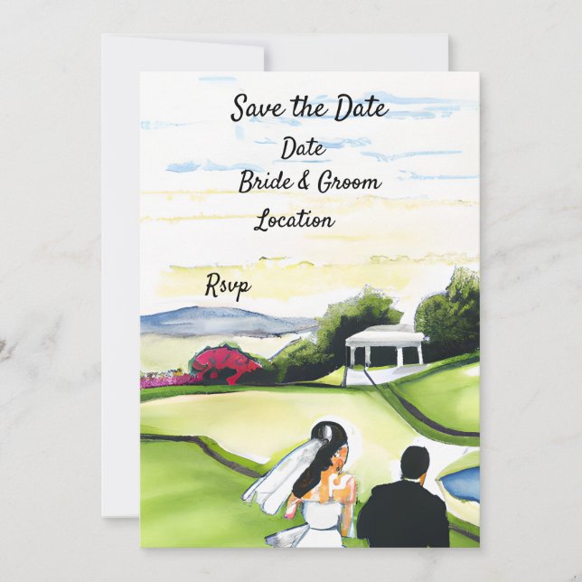 Convite de casamento Golf Save the date Aquarela (Frente)