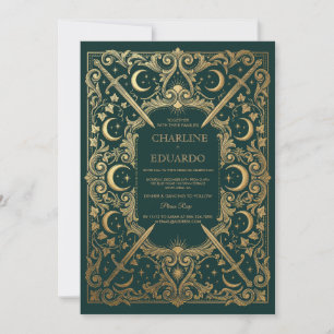 Convite de Casamento Gótico Celestial com Moldura
