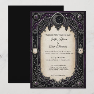 Convite de Casamento Gótico Celestial Roxo