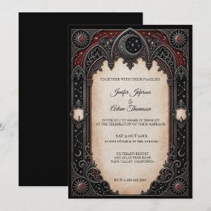 Convite de Casamento Gótico Celestial Vermelho