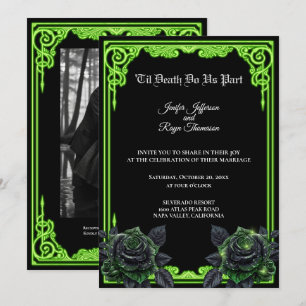 Convite de casamento gótico com brilho verde bruxo