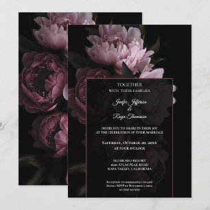 Convite de casamento gótico com flores escuras e s