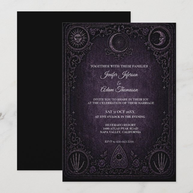 Convite de Casamento Gótico com Tabuleiro Ouija Ro (Frente/Verso)