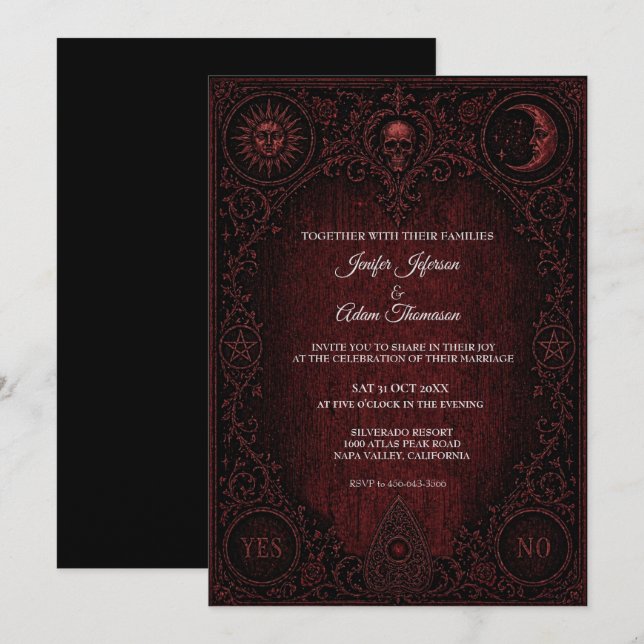 Convite de casamento gótico com tabuleiro Ouija ve (Frente/Verso)