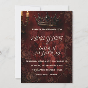 Convite de Casamento Gótico Coroa Dourada Vermelho