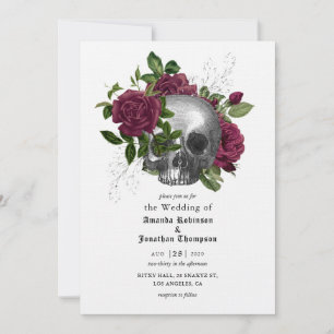 Convite de Casamento Gótico Crânio Floral Capricho