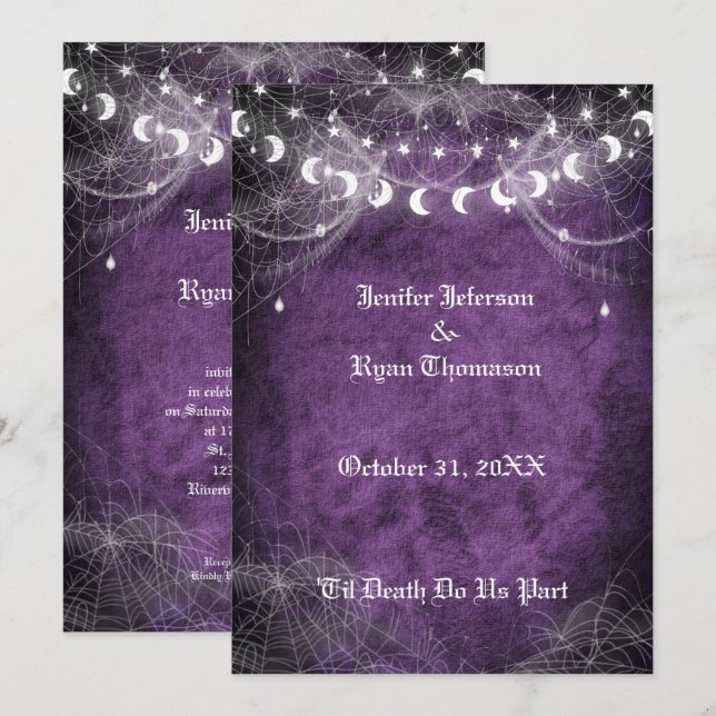 Convite de casamento gótico de Halloween (Frente/Verso)