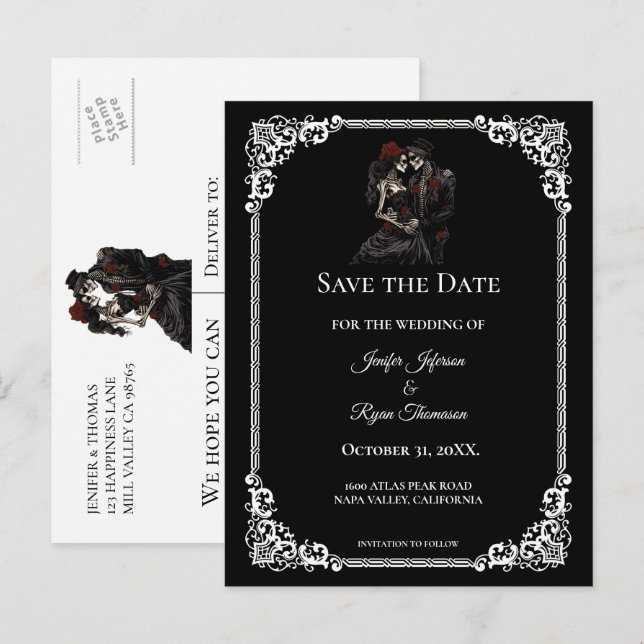 convite de casamento gótico de halloween (Frente/Verso)