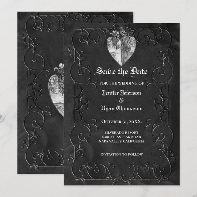 Convite de casamento gótico de halloween para salv (Frente/Verso)