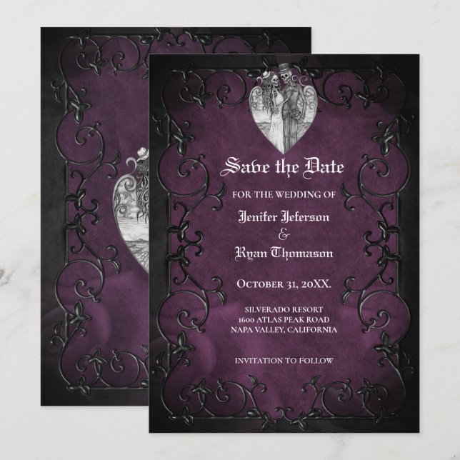 Convite de casamento gótico de halloween para salv (Frente/Verso)