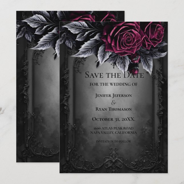 Convite de casamento gótico de halloween para salv (Frente/Verso)