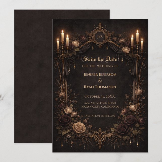 convite de casamento gótico de halloween para salv (Frente/Verso)