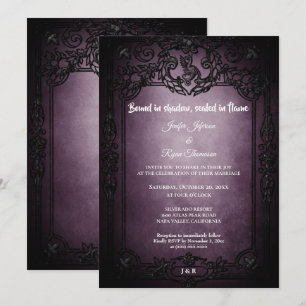 Convite de casamento gótico de Halloween roxo escu