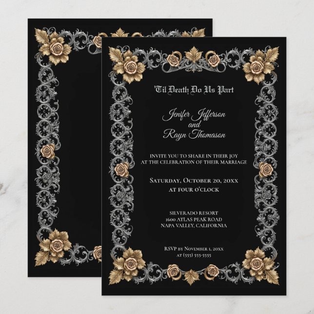 Convite de casamento gótico elegante (Frente/Verso)