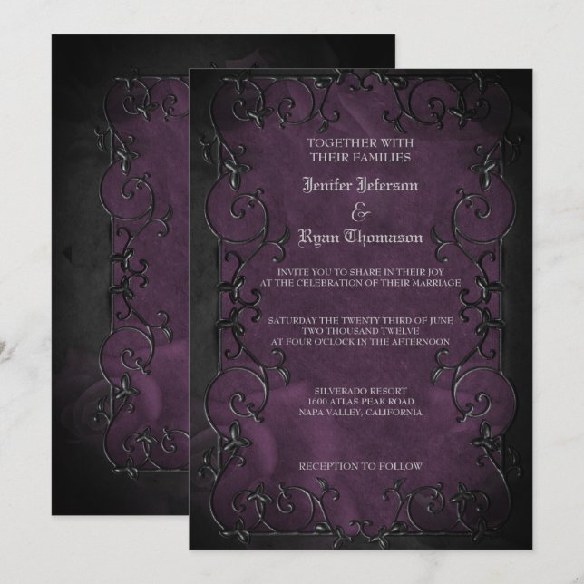 Convite de casamento gótico elegante de halloween (Frente/Verso)
