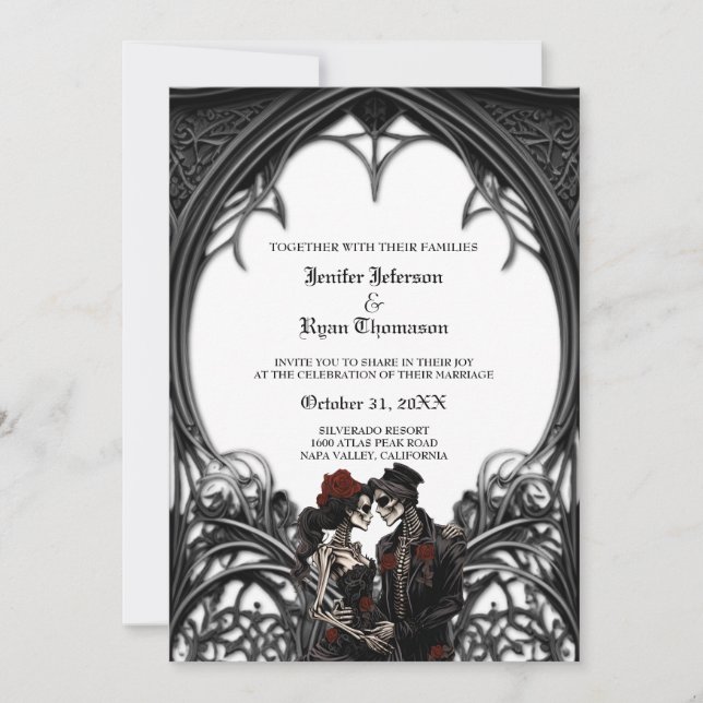 Convite de casamento gótico elegante de halloween (Frente)