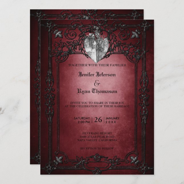 Convite de casamento gótico elegante de halloween (Frente/Verso)