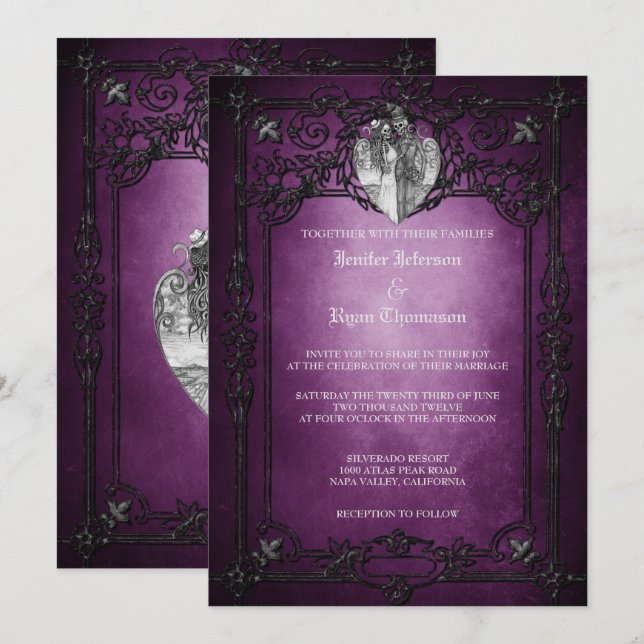 Convite de casamento gótico elegante de halloween (Frente/Verso)
