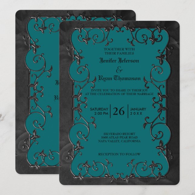 Convite de casamento gótico elegante de halloween (Frente/Verso)