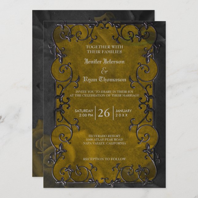 Convite de casamento gótico elegante de halloween (Frente/Verso)