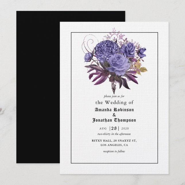 Convite de casamento gótico Floral de Halloween (Frente/Verso)