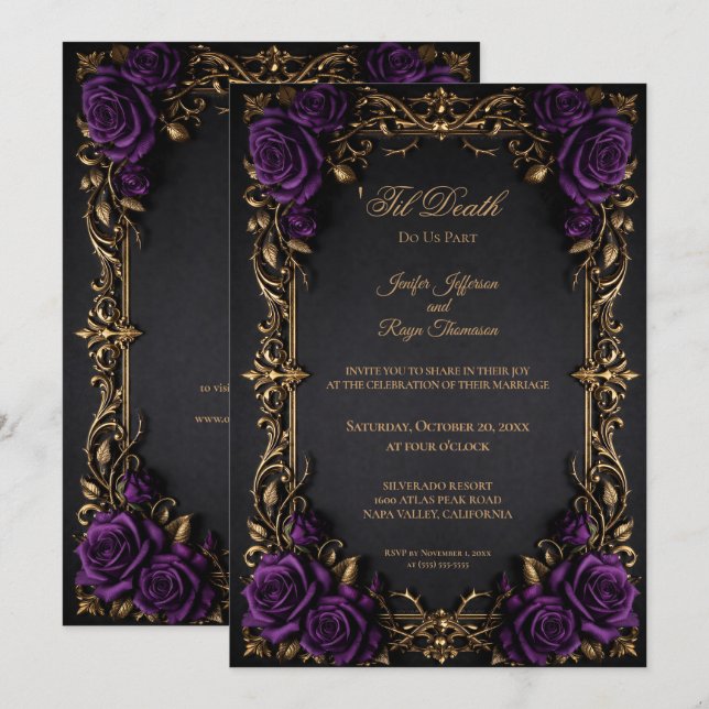 Convite de casamento gótico floral elegante (Frente/Verso)