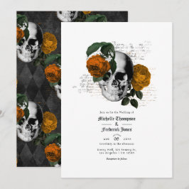 Convite de casamento gótico floral laranja com cav