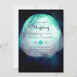 Convite de casamento Gótico Pagan Teal Moon