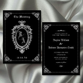 Convite de casamento gótico preto clássico