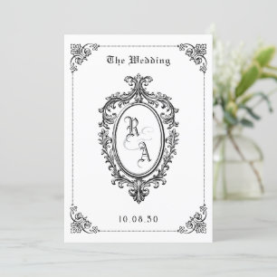 Convite de casamento gótico preto-e-branco clássic