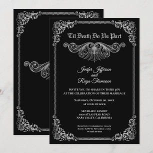Convite de casamento gótico preto e branco elegant