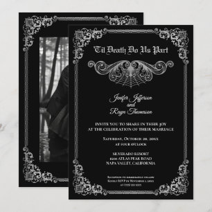 Convite de casamento gótico preto e branco elegant