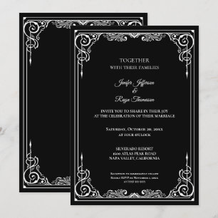 Convite de casamento gótico preto e branco elegant