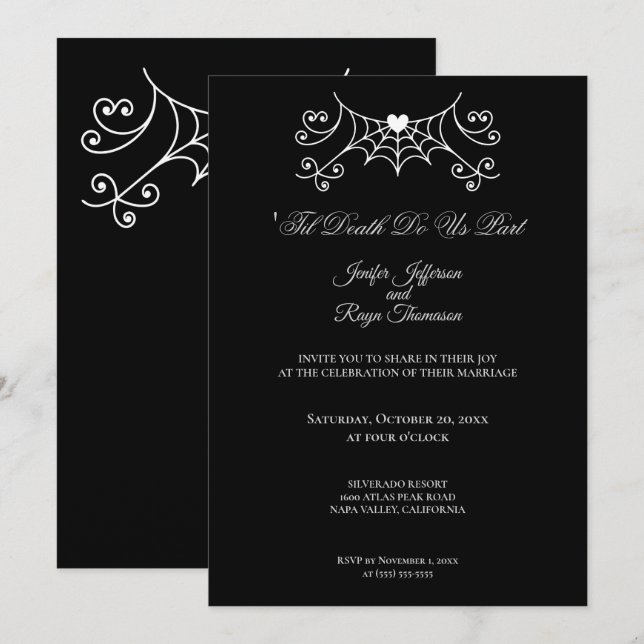 Convite de casamento gótico preto e branco elegant (Frente/Verso)