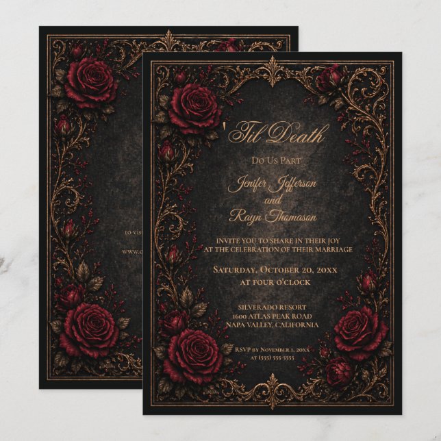 Convite de casamento gótico vintage elegante (Frente/Verso)